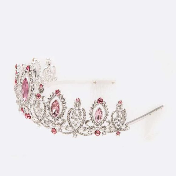 Crystal Statement Tiara - Rhodium/Pink - Picture 2 of 3
